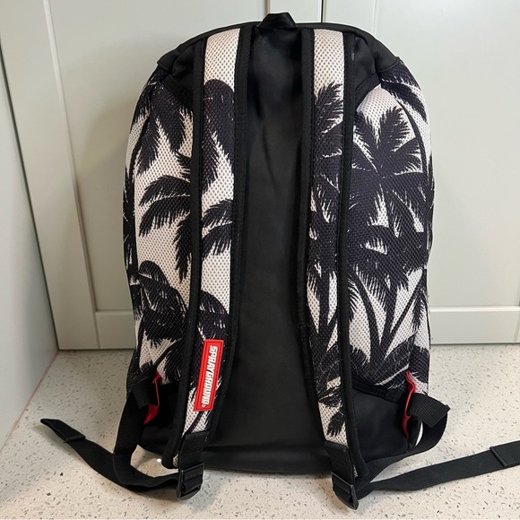 SPRAYGROUND Tropical Mesh "Cut & Sew" Deluxe Black and White Palm Tree Backpack - Picture 6 of 16